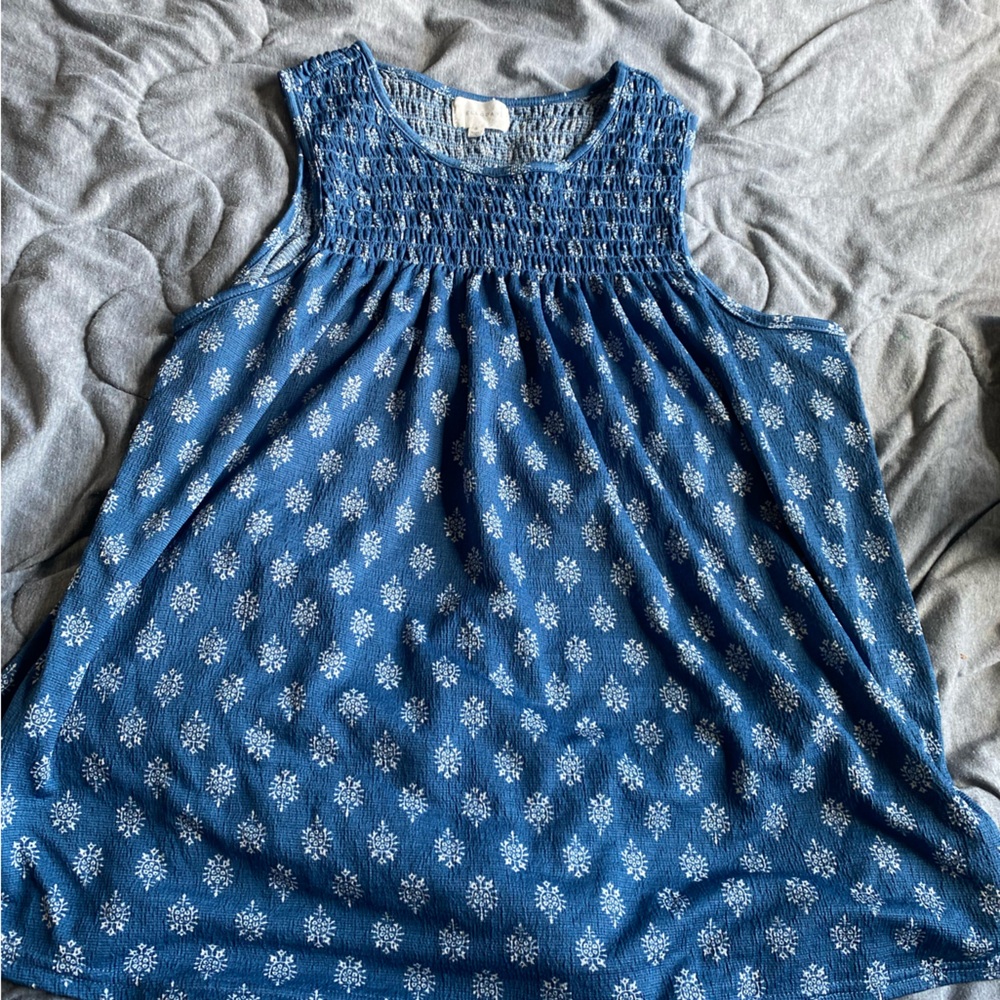 melloday tank blue floral top blouse flowy boho bohemian soft size small euc